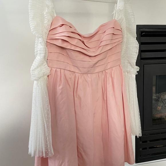 SELF-PORTRAIT | Pink Taffeta Dot Mesh Mini Dress - Picture 6 of 10